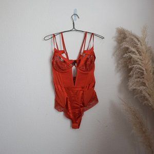Livy red silk lace lingerie bodysuit